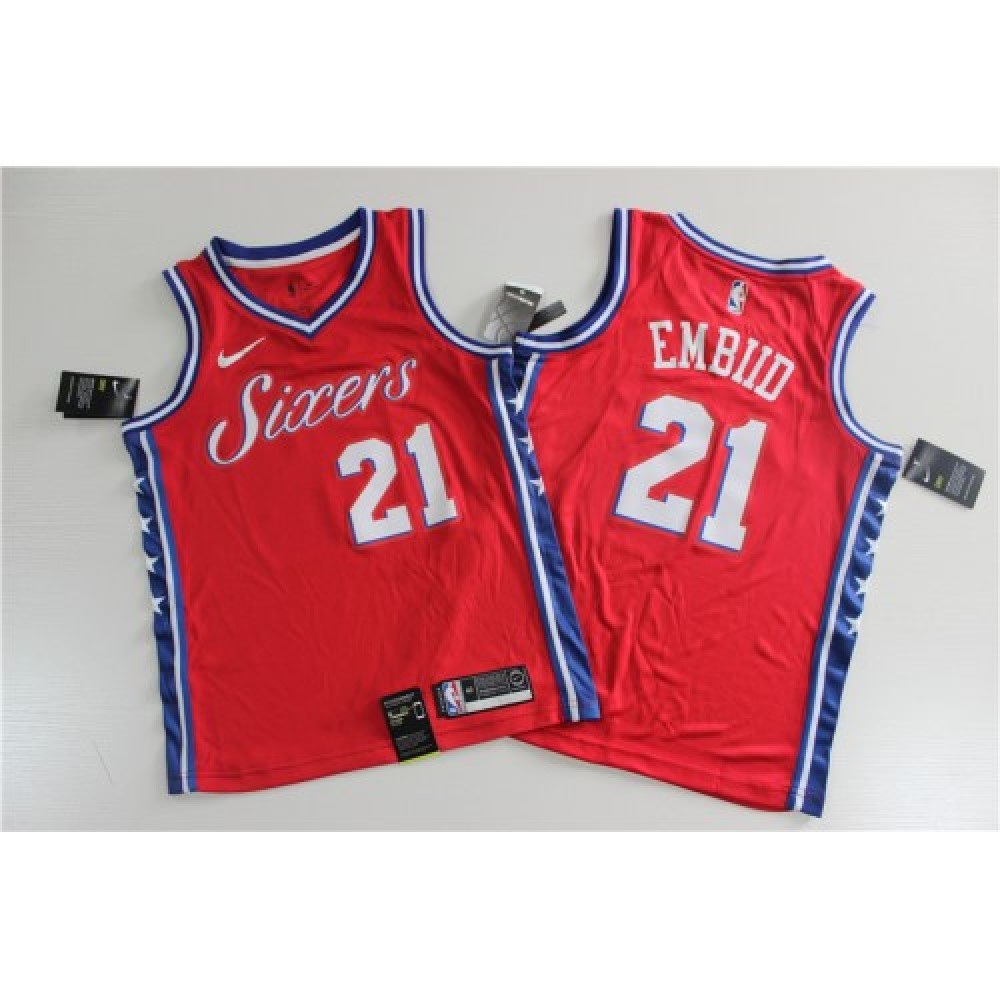 Men's Philadelphia 76ers Joel Embiid #21 Red Swingman Jersey - Statement Edition-Pro Kit Vault | Brand New 26/27 Sports Jerseys